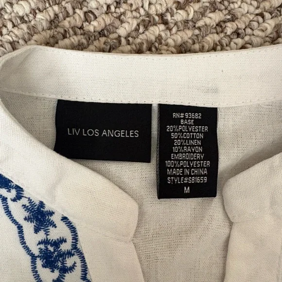 Floral Embroidered White and Blue Women's Blazer- Liv Los Angeles- M - Picture 3 of 5